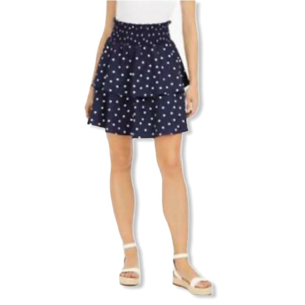 Maison Jules NWT $60 Womens Polka Dot Smocked Mini Tiered Skirt Blue Size Sm